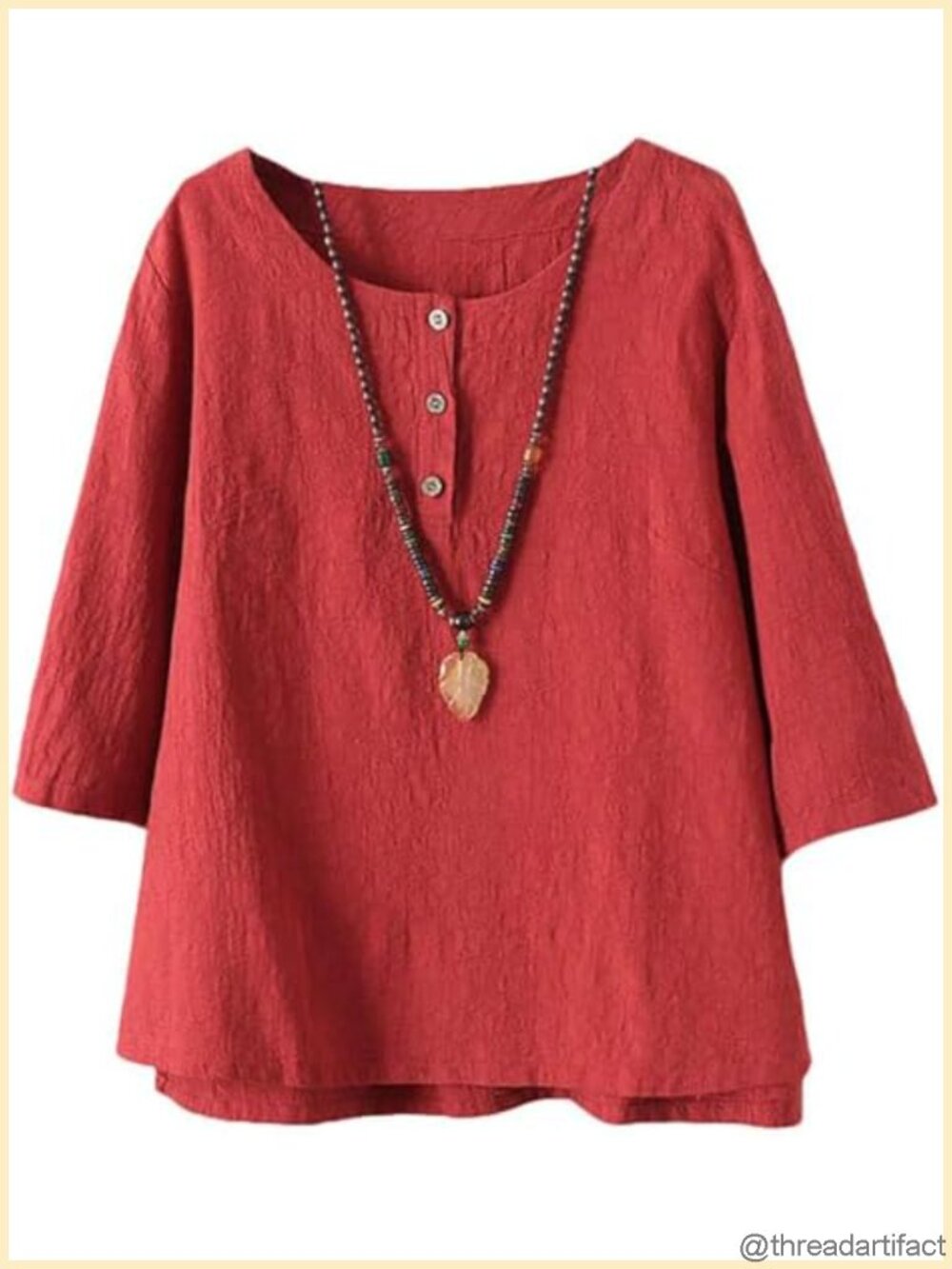 Women's 3/4 Sleeve Cotton Linen Jacquard Blouse Button-Down Top